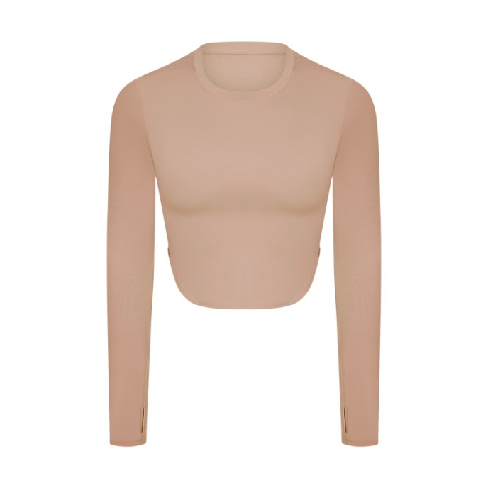 Yoga clothes new sexy side seam split naked sense of fitness long sleeve T wear casual running sports top women Yoga clothes new sexy side seam split naked sense of fitness long sleeve T wear casual running sports top women